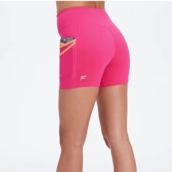 Fabletics Trinity Motion365® M MidRise 5'' Pocket Shorts Plush Pink/Marigold NWT - Picture 2 of 7